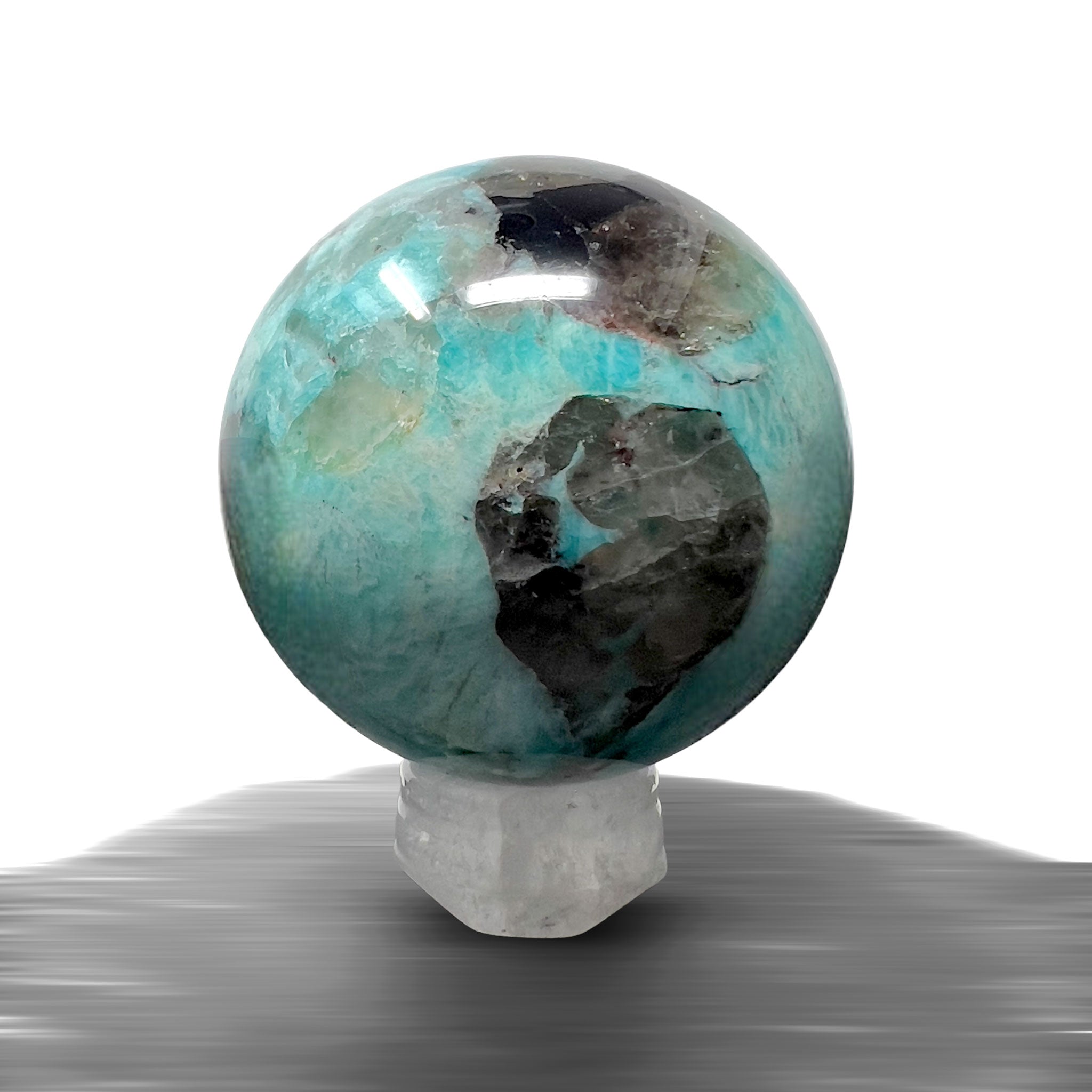 #piezas únicas_esfera amazonita con cuarzo ahumado 3